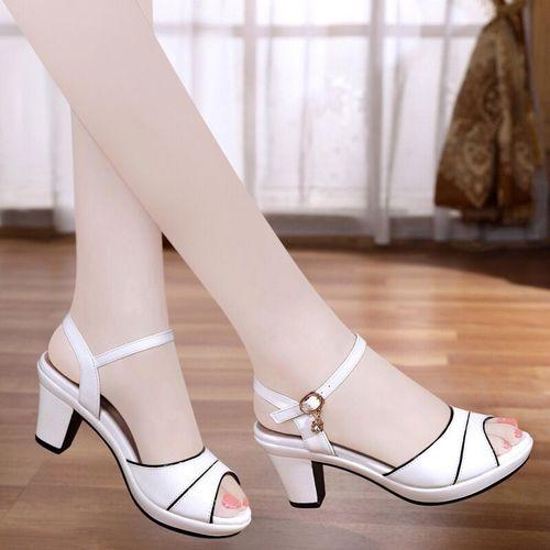 Peep Toe Sommer High Heels Damen Sandalen Schnalle Strandsandalen Knöchelriemen Damen Sandalen 40 weiß