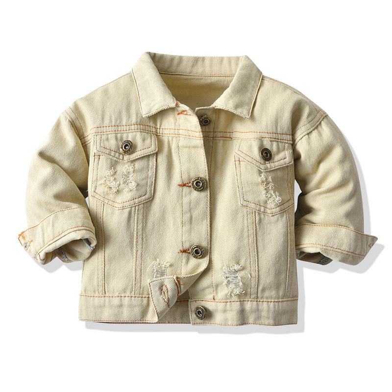 Kinder Jeansjacke in Bonbonfarben - Frühling & Herbst Koreanischer Stil Mode für Kinder 80 cm beige