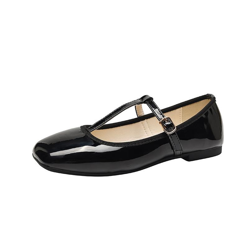 Modische Mary-Jane-Schuhe für Damen, Ballerinas mit T-Riemen und Schnalle, elegante Schuhe, lässige Slip-On-Schuhe für Damen mit quadratischer Zehenpartie, flache Schuhe, bequeme, weiche Wanderschuhe 39 schwarz