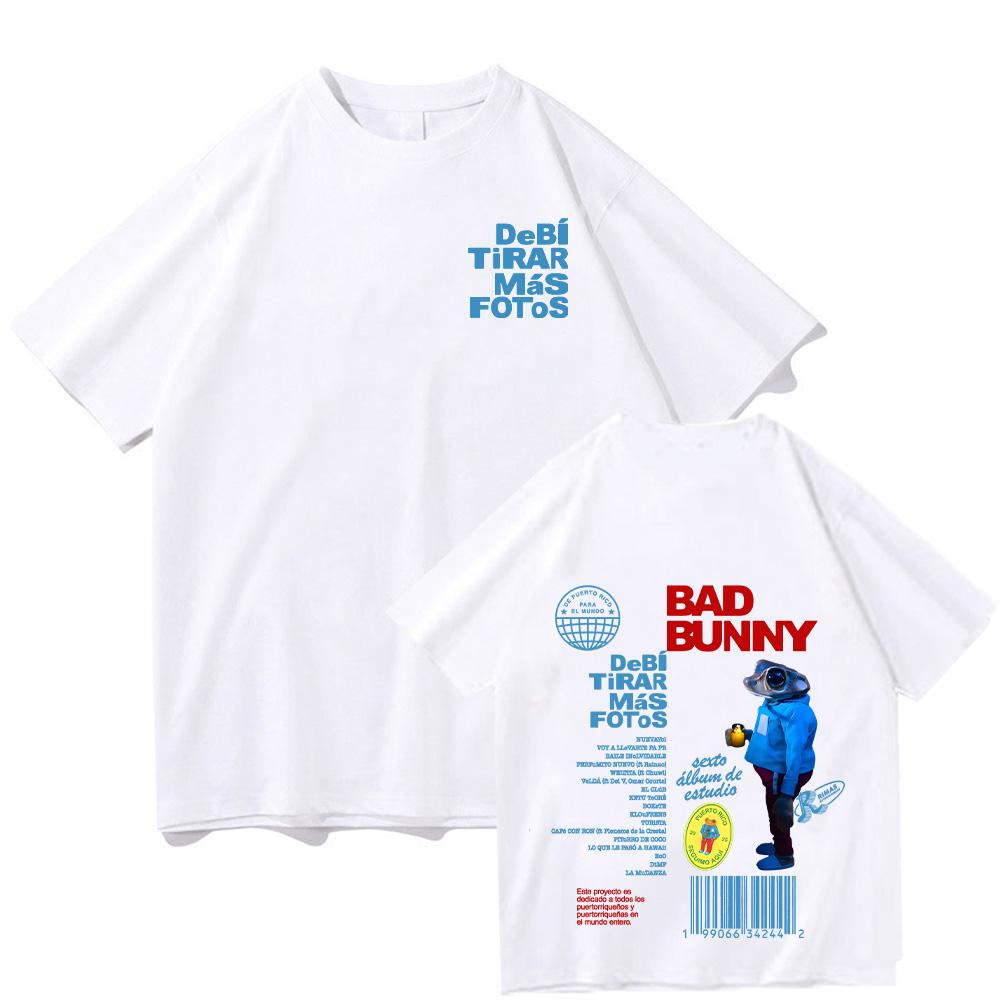 Bad Bunny Debi Tirar Más Fotos T-Shirts Harajuku Unisex Kleidung Frauen Männer Baumwolle Hohe Qualität T-shirts Casual Y2K Streetwear T L weiß