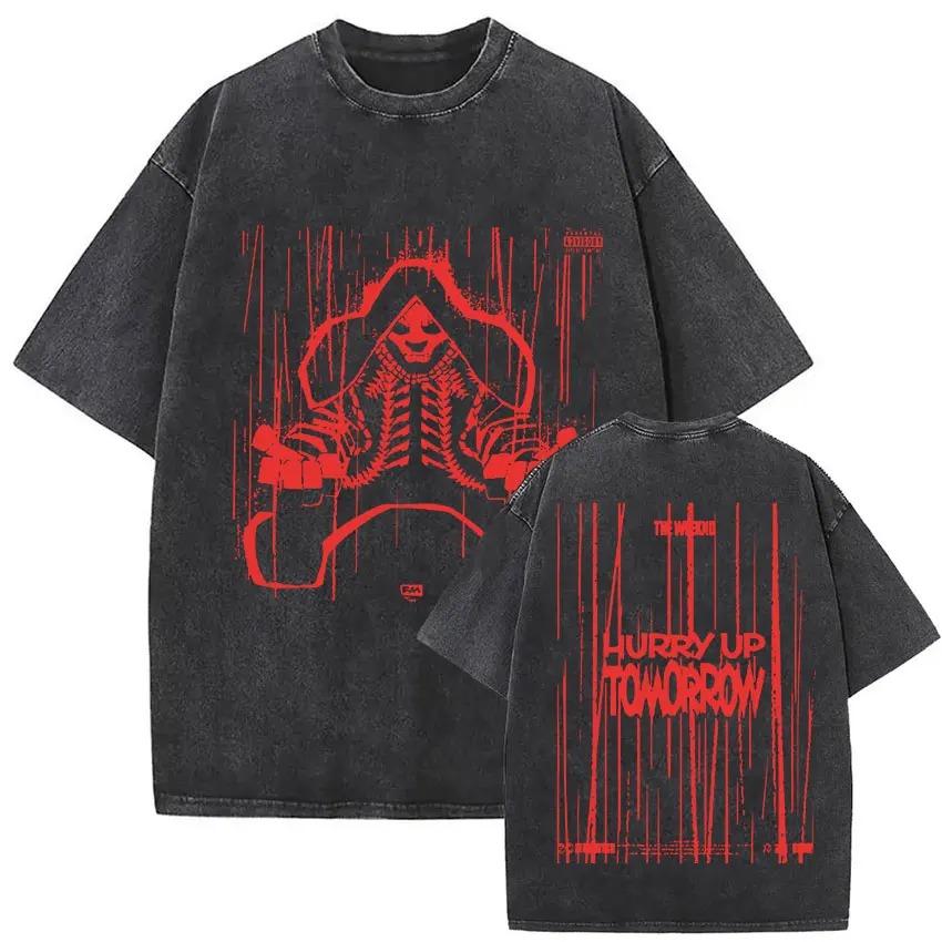 The Weeknd XO Tour 2026 Vintage Washed T-Shirt Herren Damen Popmusik Kurzarm-T-Shirts Rap Hip Hop Gothic Kleidung T-Shirts L grün