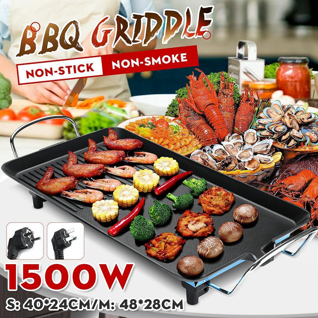 Elektrisches Backgeschirr, Teppanyaki-Tischgrillplatte, rauchfrei, antihaftbeschichtet, für Garten, Camping, Grill, Grill, Grillplatte für drinnen und draußen, 1500 W S
