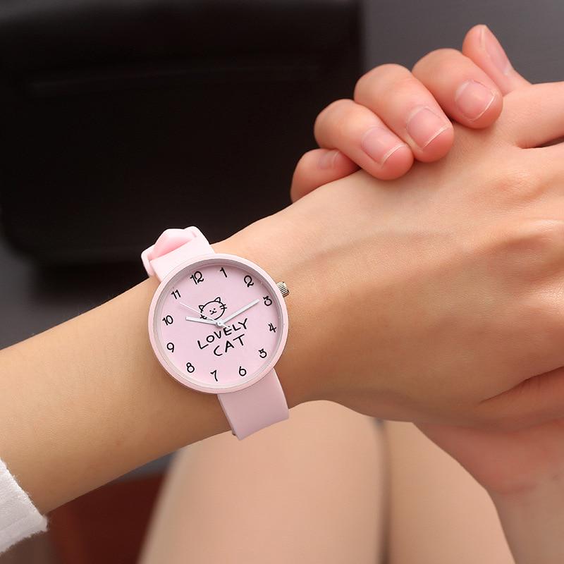 Cartoon Kinder Quarzuhr Silikon Candy Farbe Student Uhr Mädchen Uhr Mode Katze Uhren Kinder Armbanduhr rosa
