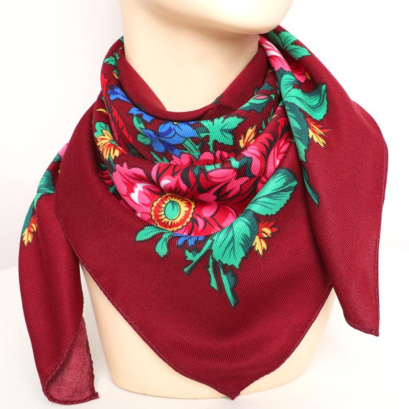 Damen Kopftuch Hijab Kopftücher Blumendruck Taschentuch Schal Quadratischer Schal Retro Ethnisch KTB bordeaux