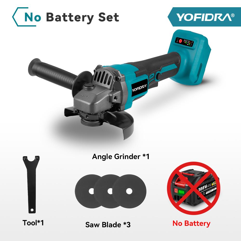 YOFIDRA 125mm Bürstenloser Elektrischer Winkelschleifer – 3-Gang Akku-Schneid- & Schleif-Holzbearbeitungs-Elektrowerkzeug Für Makita 18V Akku Without Battery