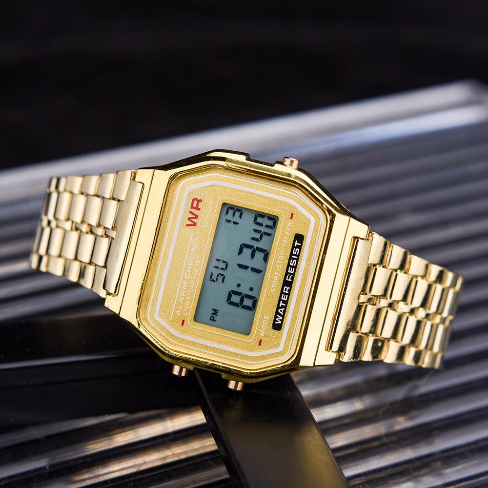 F91W Band Uhr Wasserdicht Retro Digitale Edelstahl Sport Militär Uhren Männer Frauen Luxus Elektronische Handgelenk Uhren Uhr gold