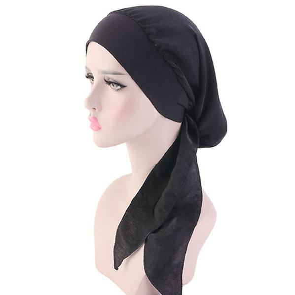 Damen Krebs Hut Chemo Piratenkappe Muslimische Haarausfall Kopfbedeckung Turban Kopftuch Bedruckter Seidenähnlicher Voll-Turban Hut One Size schwarz