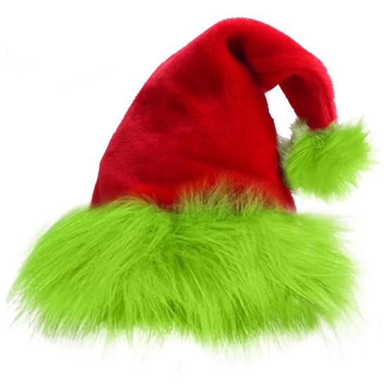 Weihnachtsmütze Fluoreszierend Grün Plüsch Retro-Design Partyhut Weihnachtsdeko Festlich