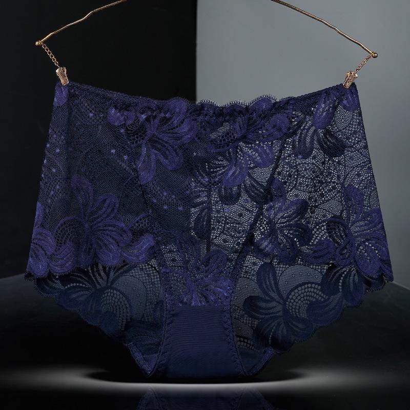Frauen 3XL Plus Größe Spitze Höschen Sexy Hohe Taille Hosen Nahtlose Butt Heber Dessous Weibliche Blumen Mesh Atmungsaktive Unterhosen 4XL 4XL blau