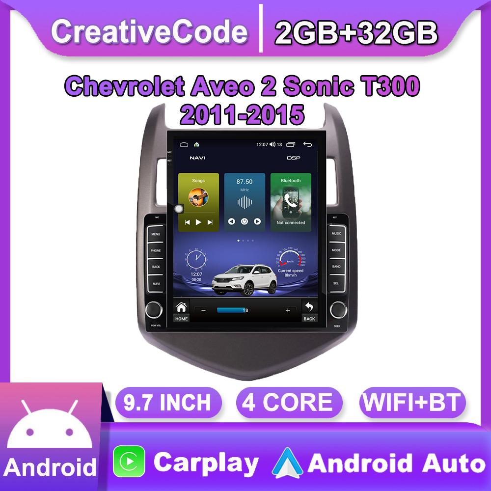 9,7 ''Android-Autoradio für Chevrolet Aveo 2 Sonic T300 2011-2015 2 DIN Tesla Vertikalbildschirm Carplay Autoradio Multimedia-Player 2 + 32 GB