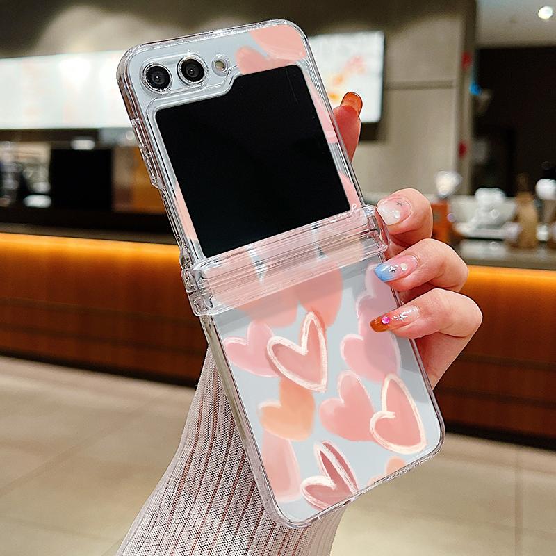 Romantische Liebe, durchsichtige Handyhülle für Samsung Galaxy Z Flip6 Flip5 Flip4 Flip3, faltbare Hartschale für Samsung Galaxy Z Flip 3 4 5 6 For Samsung Galaxy Z Flip 3