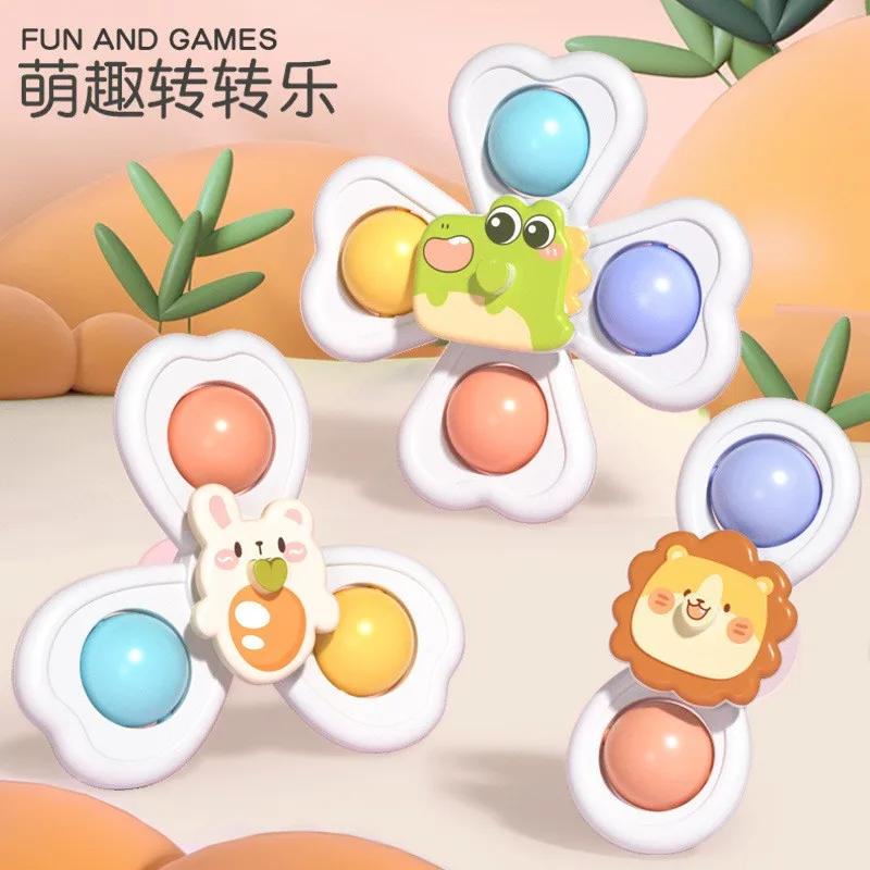 3 Stück/Set Cartoon Drehende Rasseln Baby Spielzeug Saugnapf Spinner Spielzeug für 1 2 3 Jahre Alte Jungen Mädchen Interaktiv ideal Kinder