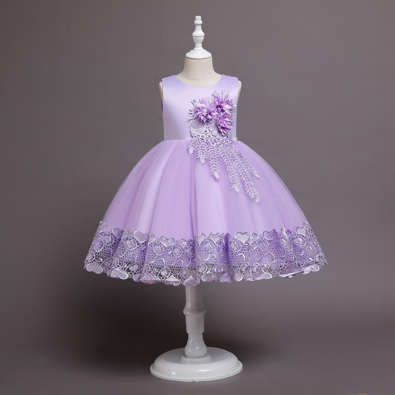 Kinder-Hochzeitskleid, formelles Kleid, Applikationen, Spitze, Prinzessin, Party, Abschlussball, Quasten 100cm violett