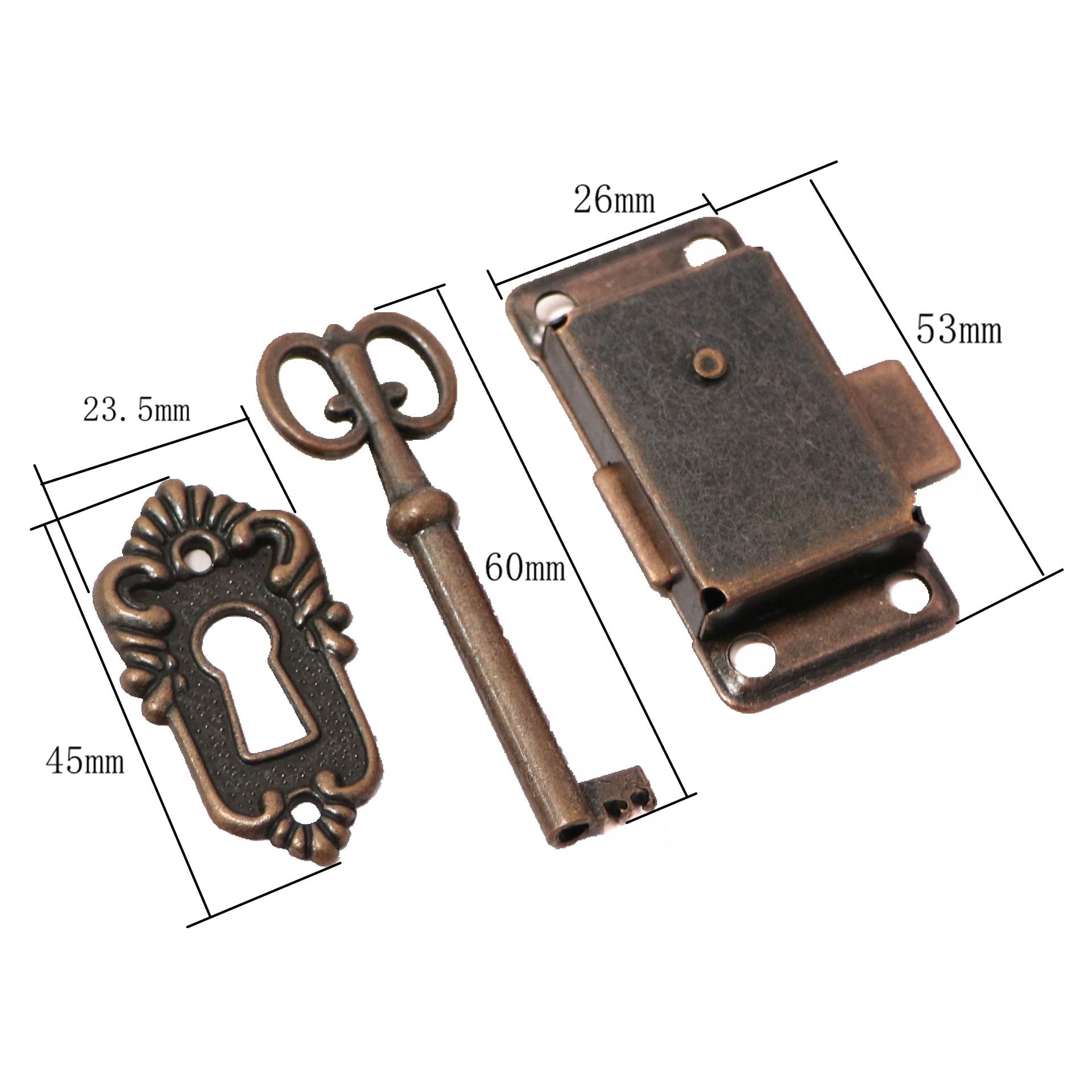 Antikes Eisentürschloss Schublade Schmuck Holz Box Schrank Kleiderschrank Schrank Türschloss + Schlüssel Möbel Hardware black