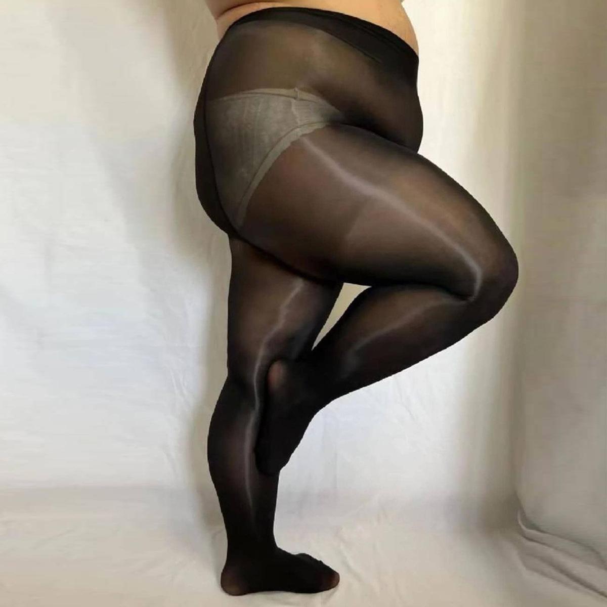 Strumpfhosen in Übergröße für Damen, Frühling und Sommer, hohe Taille, elastisch, rutschfest, glänzend, Öl-Strumpfhosen, Leggings, Fitness-Kompressionsstrümpfe XL schwarz