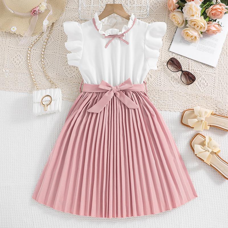 Sommer Kinder Kleidung Mädchen Prinzessin Mädchen Kleider Mode blau Patchwork Druck Kleid 9Y rosa