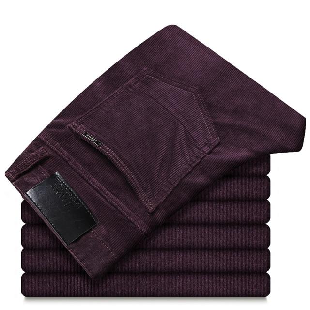 6 Farben Herren Dickes Cord Freizeithose Winter Neuer Stil Business Mode Stretch Regular Fit Hose Männliche Markenkleidung 28 wein rot