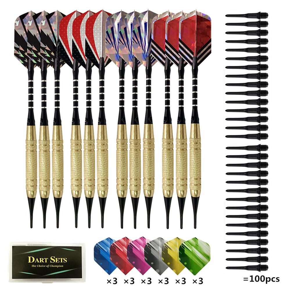 Professionelles Softdart-Set mit 12 Dart-Fässern, 30 Darts und 100 Softdart-Köpfen, Geschenk für Dartspieler