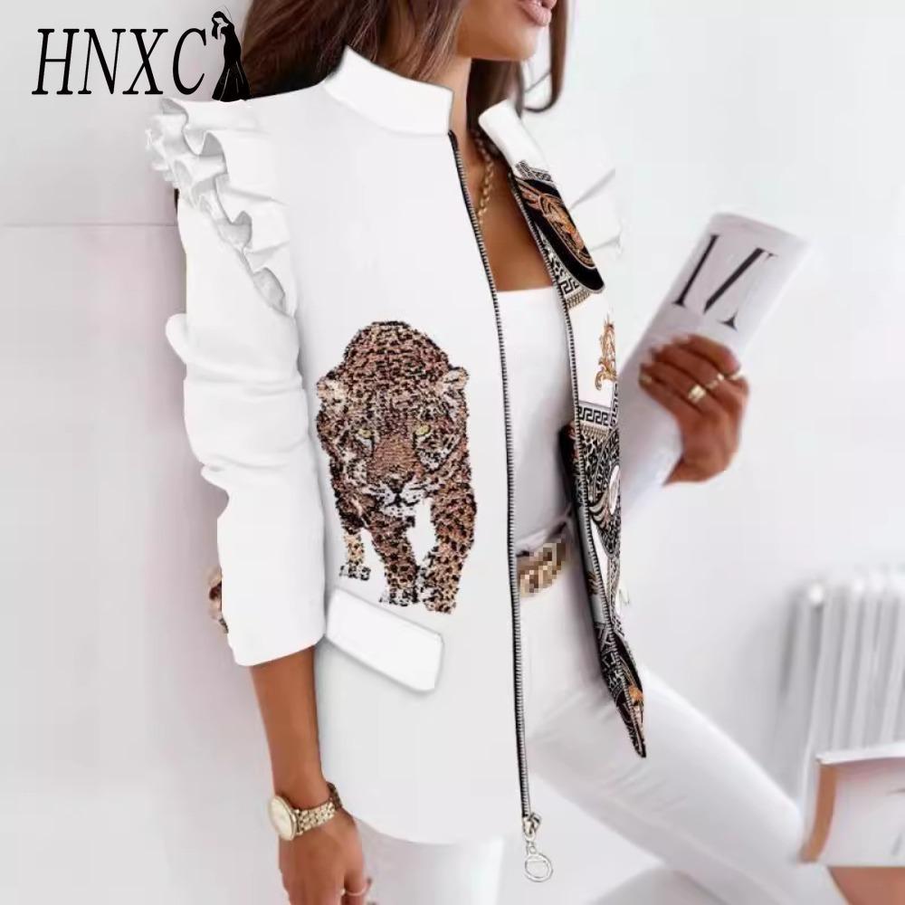 HNXC Damen Vintage Casual Gitterdruck Herbst Winter Langarm Jacken & Mäntel XXL
