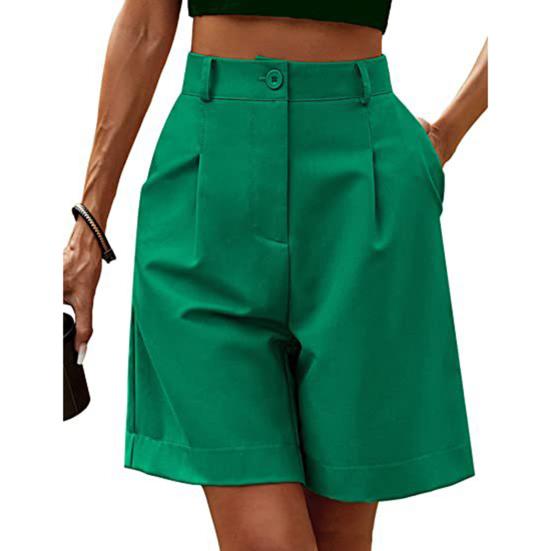 Frauen Anzug Shorts Chic Gerade Atmungsaktive Frauen Casual Shorts Damen Sommer Knie Kurze Hosen Hosen Frauen Casual Shorts Büro Tragen S grün