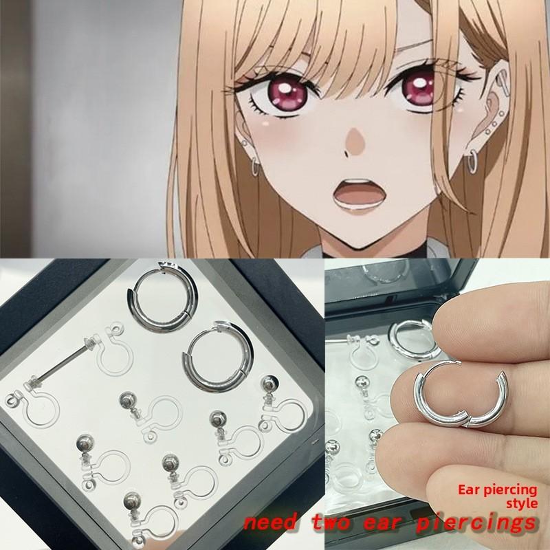 My Dress Up Darling Kitagawa Marin Cosplay Ohrring-Clip-Set mit Metallschmuck für Cosplay-Fans Piercing Set