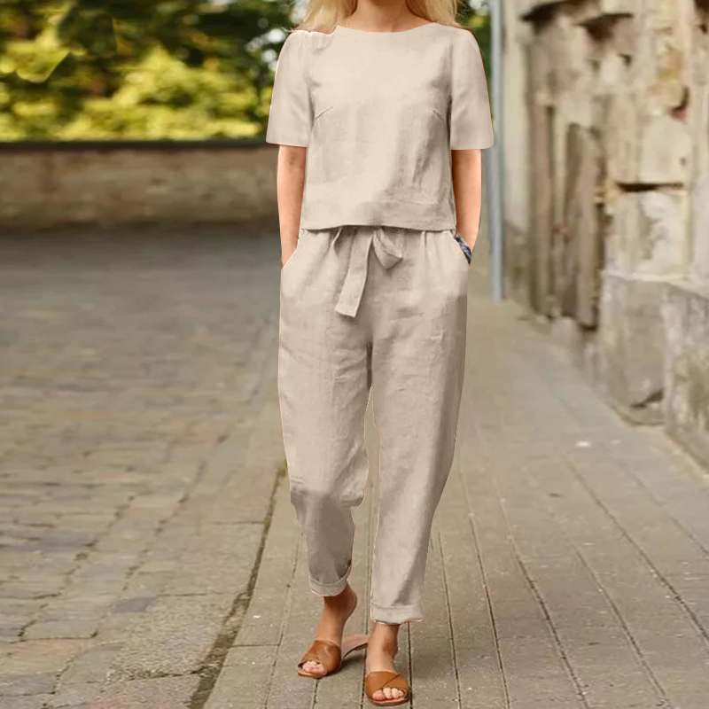 Damen Bluse und Hose, Ein Sommer-Set aus zwei Objekten mit Hose XL khaki