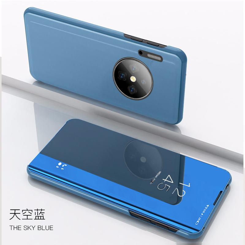 Für Huawei P30 Lite P30 Pro Hülle Clear View Mirror Handyhülle für Huawei Mate 30 Pro Lite Flip Magnetic Leder Stand Back Cover For P30 Pro blau