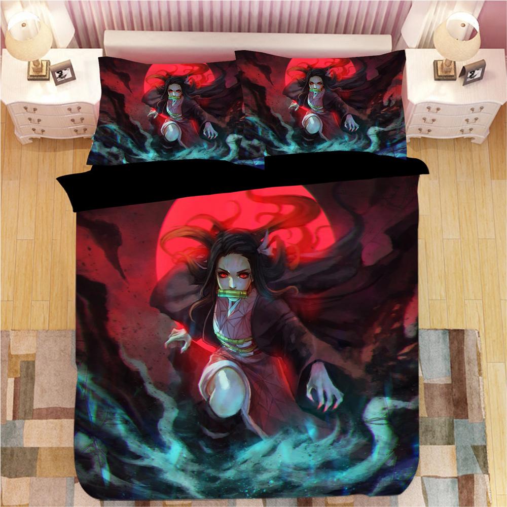 Demon Slayer Bettwäsche-Sets Cartoon Bettdecke Bettwäsche Jungen Kinder Einzel Doppelgröße Weiche Bettwäsche Heimdekor Anime Bettbezüge Cot Size 70x130cm2pc