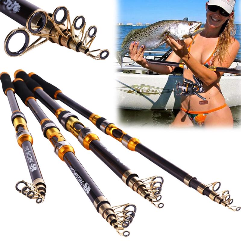 Angelrute Teleskop Spinning Hand Angelgerät 99 % Carbon Tragbare Meeresangeln Hard Angelausrüstung 2.1M gold