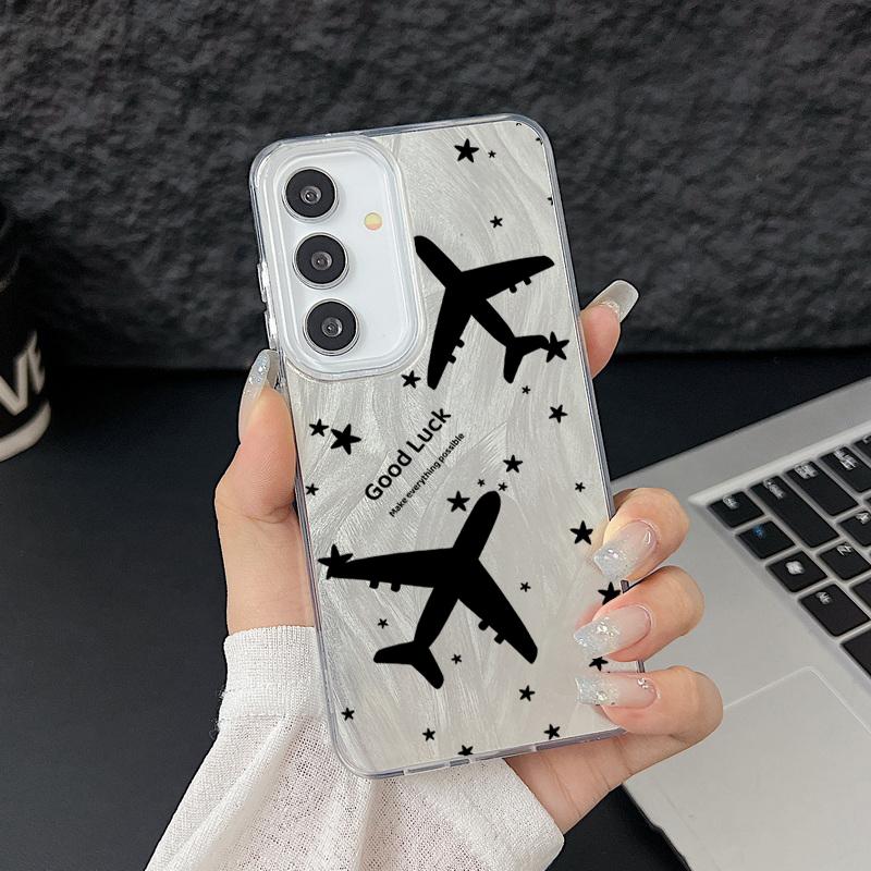 Flugzeugmuster Camlet Laserhülle für Samsung Galaxy S25 S24 S23 Ultra Plus S24 FE A55 A56 A54 A25 A15 A16 A34 5G Handyhülle Galaxy S23+