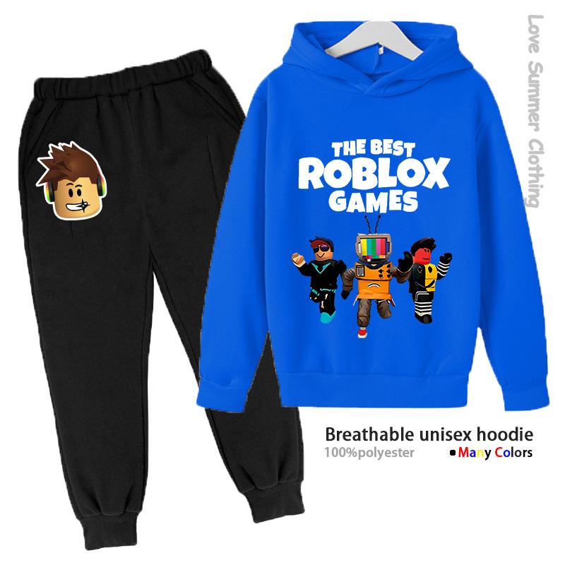 Roblox Jungen Hoodie Trainingsanzug Alter 4-14 HD Druck Herbst Neuheiten Geschlecht Dünnes Fleece Hoodie Set Lässig Unisex Trainingsanzug Polyester 110 black