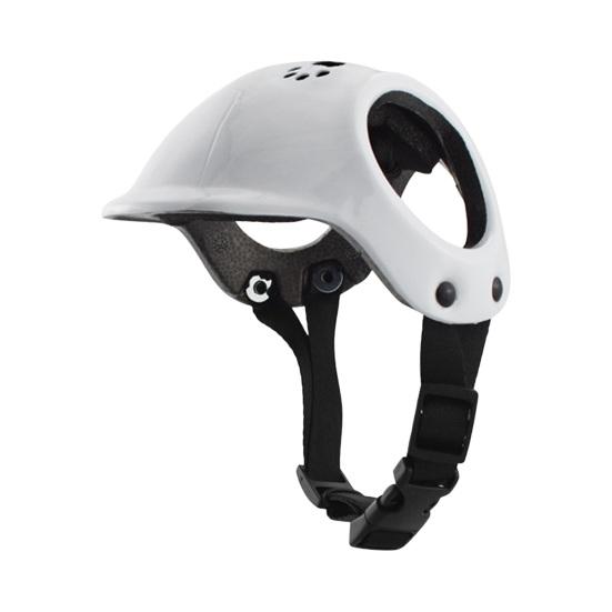 Haustierhelm mit Ohrlöchern, Hunde-Sicherheitshut, winddicht, verstellbar, Welpen-Motorradhelm für Reiten im Freien, Wandern, Radfahren weiß
