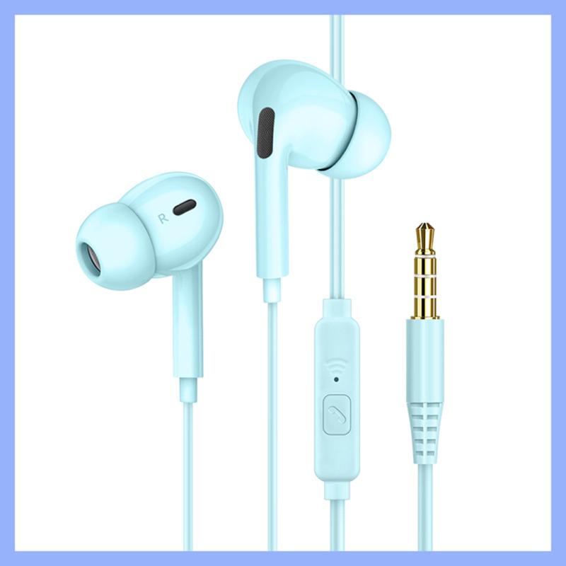 Kabelgebundene Kopfhörer, Bass-In-Ear-Kopfhörer mit Mikrofon, Musik-Ohrhörer, 3,5-mm-Stereo-Gaming-Headset, dynamische Macaron-Farbe, Geschenke blau
