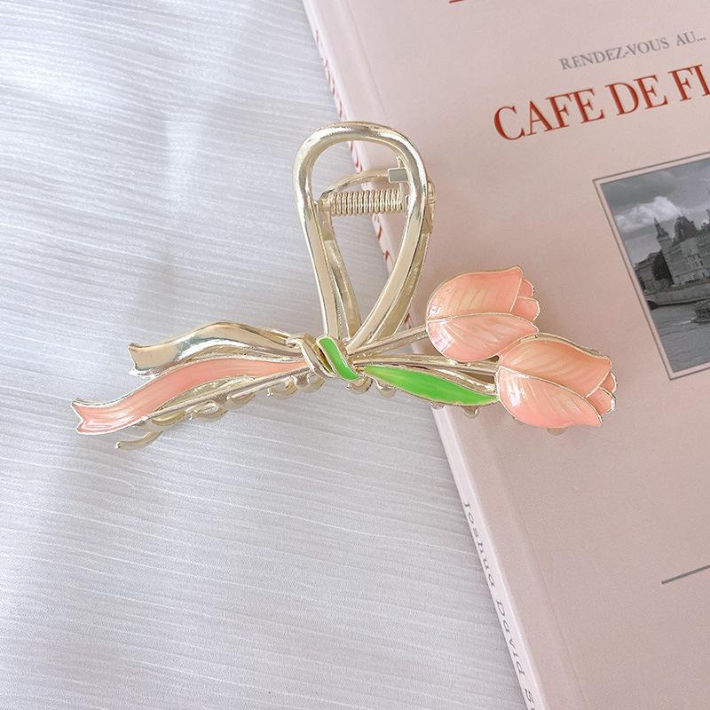 Neue Frauen Metall Haar Klaue Elegante Gold Blumen Haar Clips Haarspange Krabben Stirnband Pferdeschwanz Clip Kopfbedeckung Haar Zubehör Tiara rosa