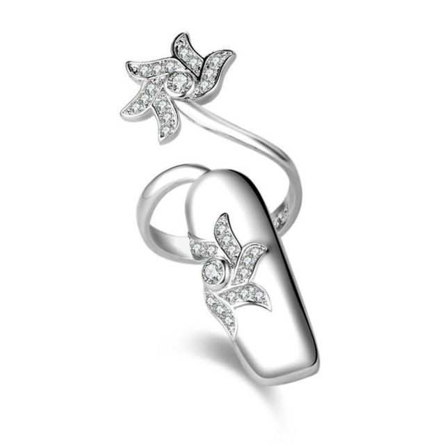 Mode Kreative Nagel Ring Charme Kristall Finger Nagel Ringe Frauen Dame Strass Fingernagel Schutz Party Nagel Ring Schmuck white