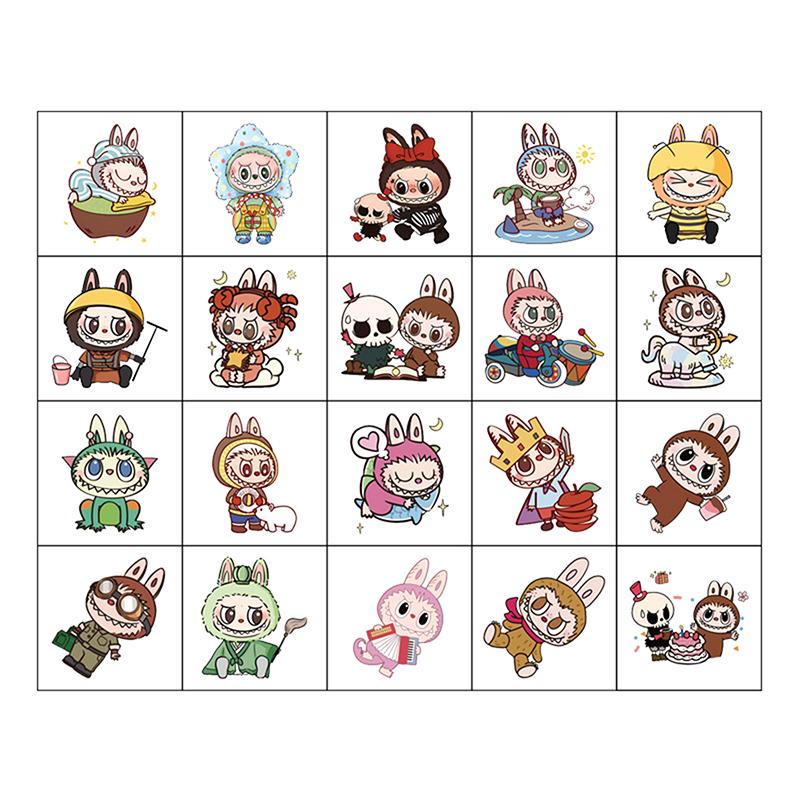 20 Stück/Set Cartoon Labubu Temporäre Einweg-Tattoo-Aufkleber Niedliche Kinder Wasserdichtes Tattoo für Kinder Lustiges Geburtstagsgeschenk