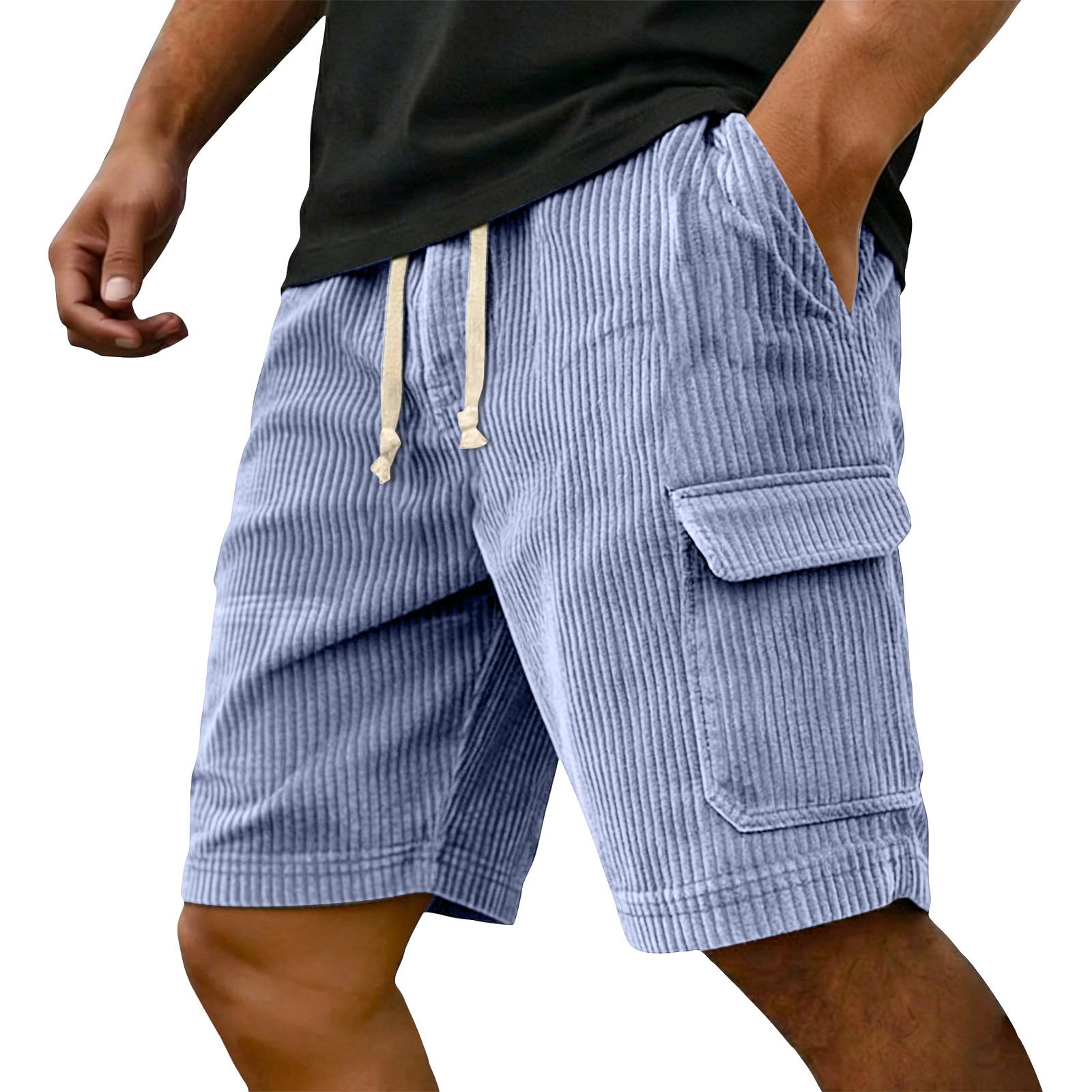 Herren Cord Cargo Shorts mit Taschen Kordelzug Taille Herren Sweatshorts Lässige Passform für den Alltag Baumwollshorts Herren XXL hellblaue
