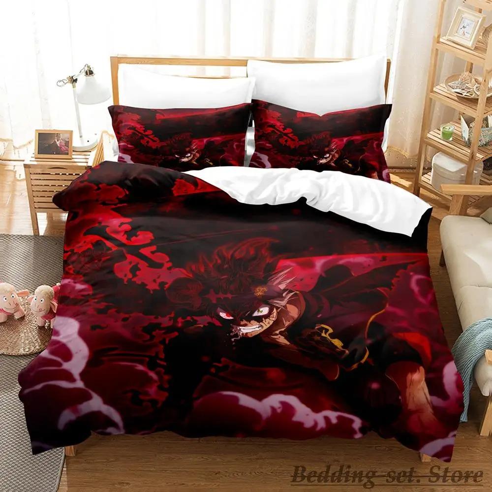 Black Clover Bettwäsche-Set, Einzelbett, Doppelbett, Queen-Size-Bett, King-Size-Bett, Erwachsenen- und Kinderschlafzimmer, Bettbezug-Sets, Anime-Parure de Lit-Bett AU Single 140x210cm