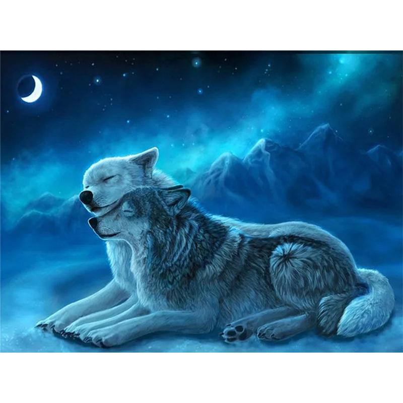 Diamant-Malerei, Tier-Kreuzstich, Diamant-Stickerei, Wolf, voller Bohrer, Display, Diamant-Mosaik-Set, Winterlandschaft, Kunst 40X50CM