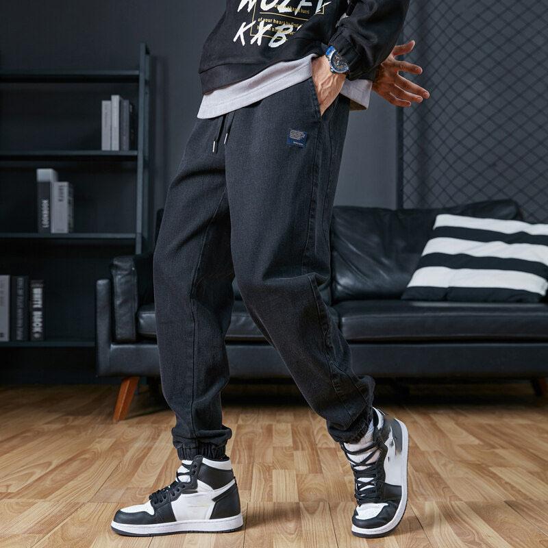 Große Größen Herren Jogger Jeans Streetwear Schwarz Blau Casual Denim Cargo Hose Stretch Baumwolle Taper Jeans Baggy Hose 6XL schwarz
