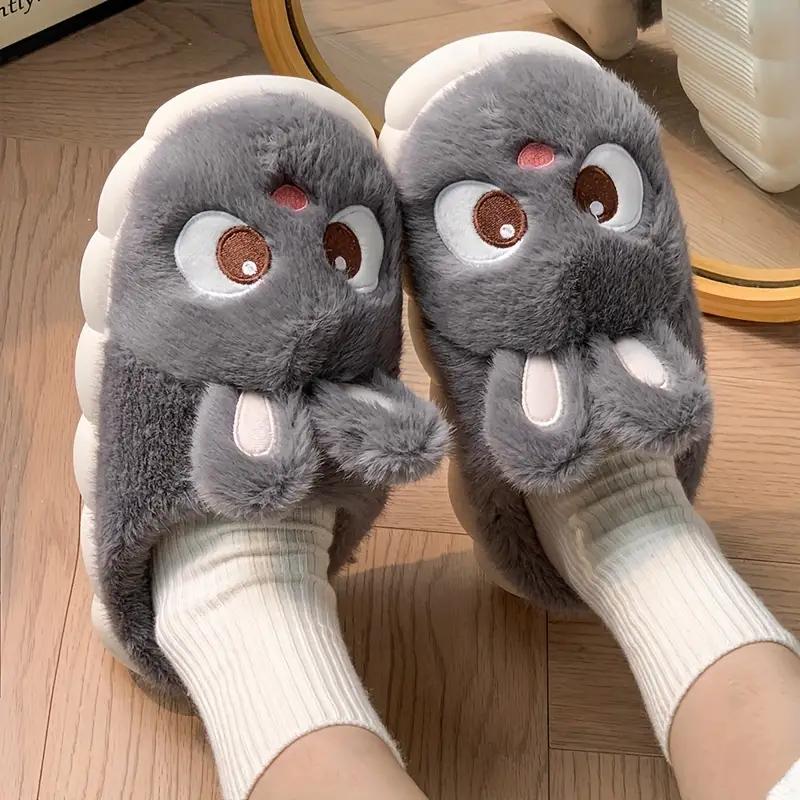 Niedliche Hasen Hausschuhe Weiche Plüsch Damen Hasen Hausschuhe Große Augen Gemütliche Cartoon Hausschuhe Innen/Außen Winterstiefel 38-39 grau