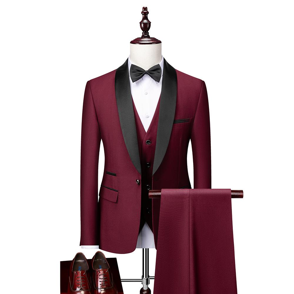 Herrenanzug, 3-teilig, schmale Passform, Smoking, Abschlussballanzug, Bräutigam, Hochzeit, Blazer, hochwertiges Kleid, Jacke, Mantel, Hose, Weste 6XL wein rot