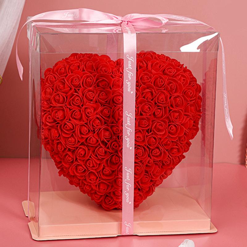 30CM künstliche Blume Rosenherz mit BOX PE-Schaumblume Valentinstag Hochzeitsgeschenk Jahrestag Festival Geschenkbox für Freundin with Box rot