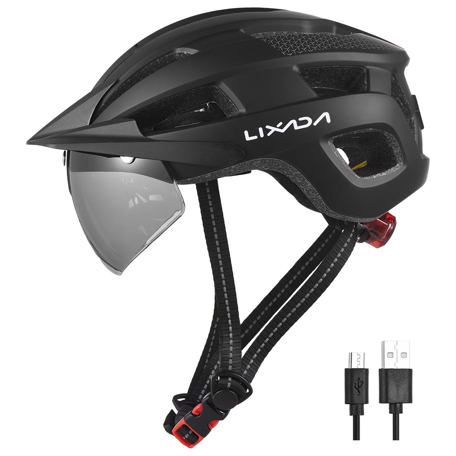 Fahrradhelm mit Windschutzscheibe und Sonnenblende, wiederaufladbares Rücklicht, verstellbarer Fahrradhelm für schwarz