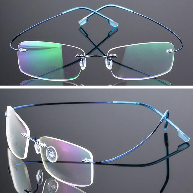 Titanlegierung Superelastische Randlose Brille Männer Frauen Unisex Rahmenlose Brillen Mode Business Brillen Schutz Auge blau