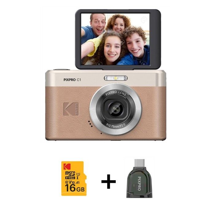 Kodak Pixpro C1 – Ultrakompakte Digitalkamera, 13 MP, 4x Zoom, 2,8  LCD-Bildschirm, LED-Blitz, Integrierter Akku – Beige