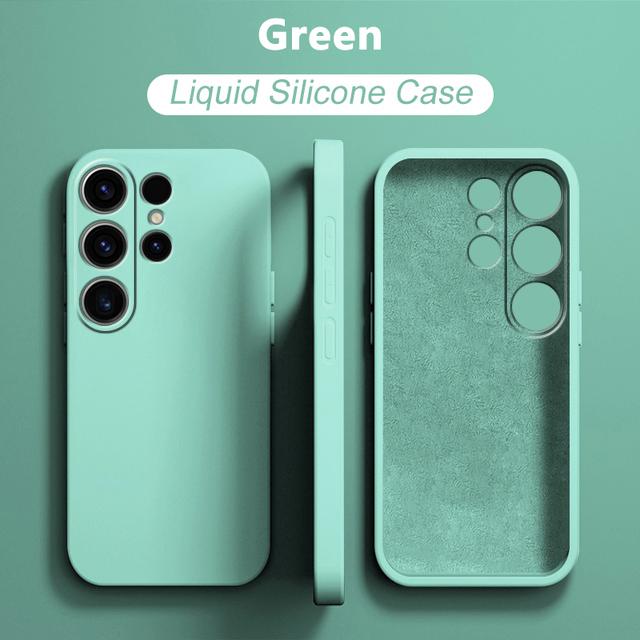 Flüssige Silikonhülle für Samsung Galaxy S20 S21 S22 S23 FE S24 Ultra Plus Note 10 20 Ultra S10 A54 Ganzkörper-Kamera-Schutzhülle, quadratische Abdeckung aus Silikon Samsung Note 20 hellgrüne