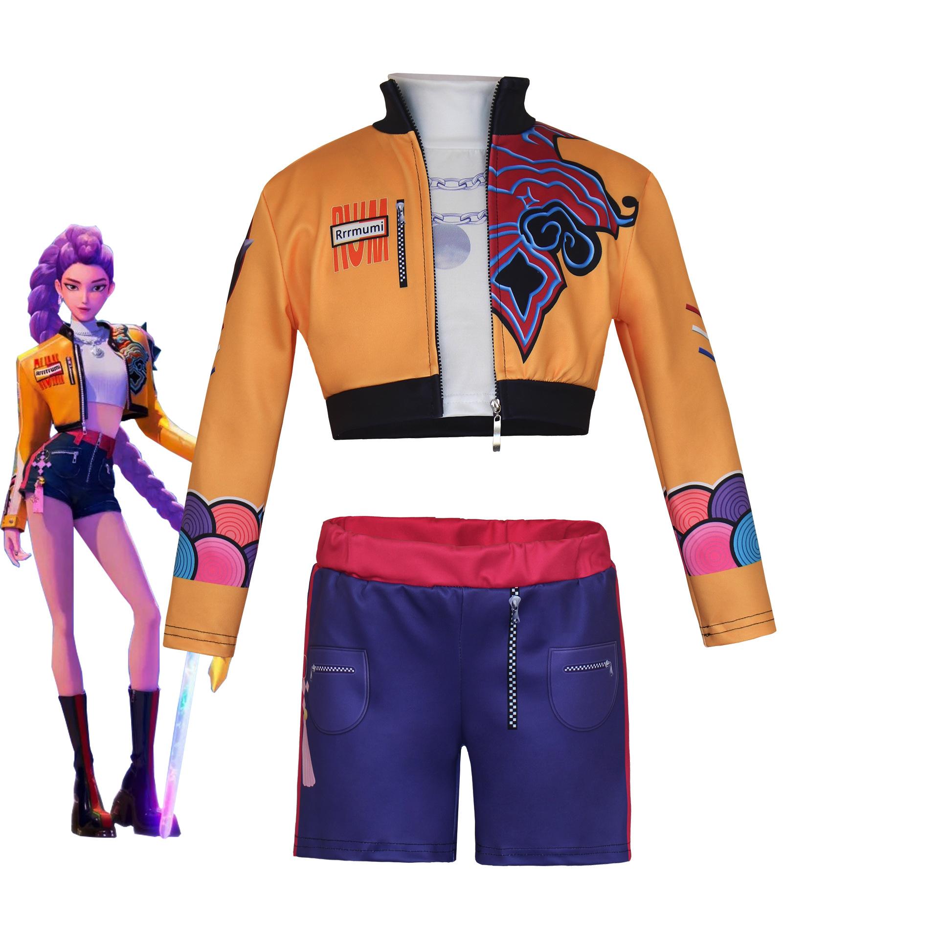 2025 Neuer Film K-Pop Mira Rumi Zoey Hunters Cosplay Kostüm Halloween Karneval Dämon Bühne 3D Gedrucktes Muster Rollenspiel Kleidung Kids Height 120cm