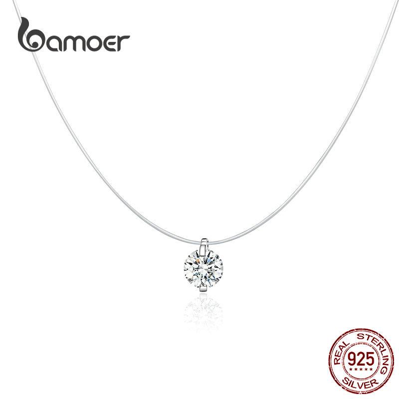 BAMOER Echt 925 Sterling Silber Einfache Glanz Zirkon Halskette für Frauen Schmuck Geschenk