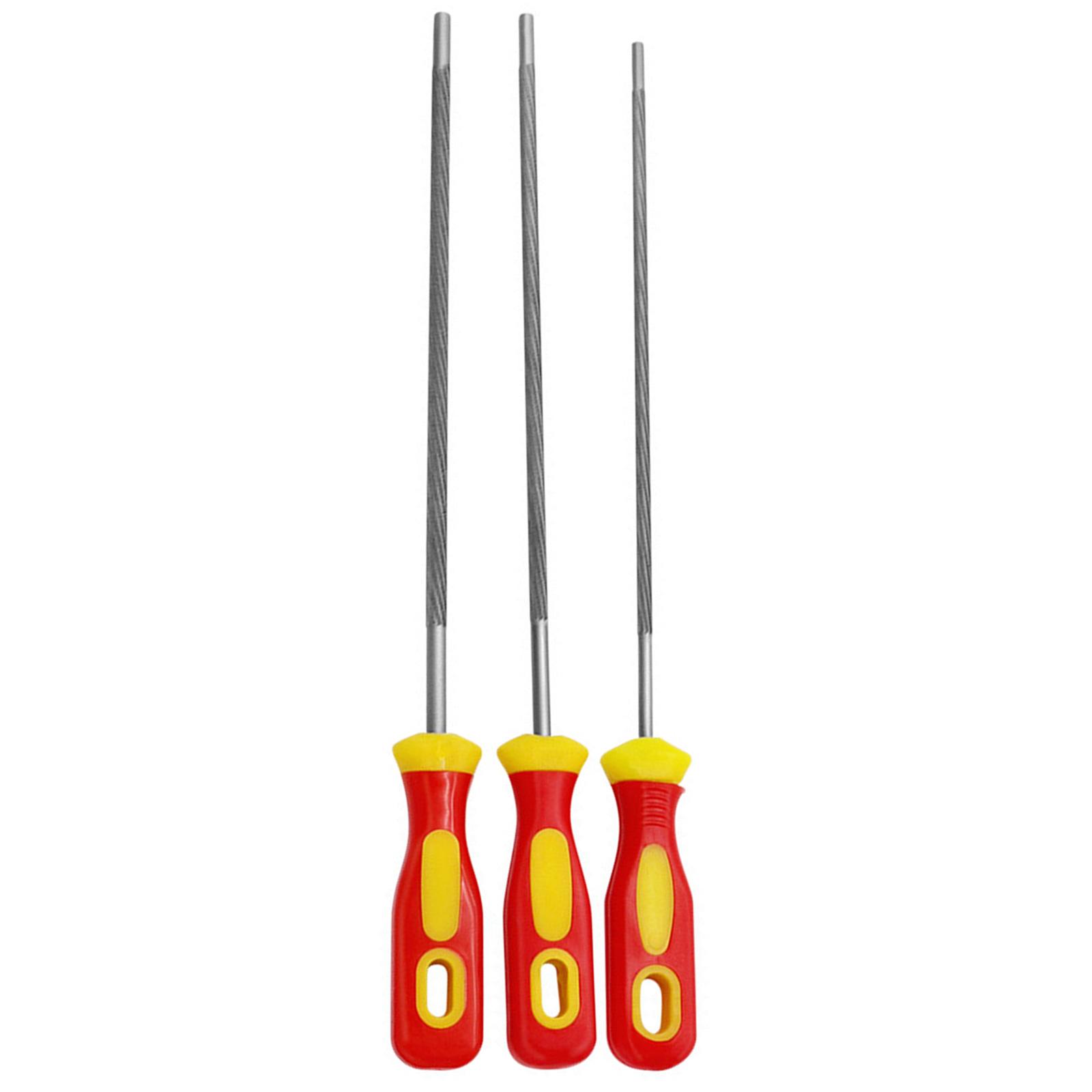 3-teiliges Kettensägen-Schärffeifenset aus Karbonstahl mit komfortablem Griff, Sägekettenfeilenschärfer für effiziente Holzbearbeitung